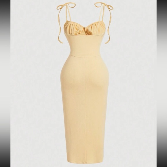 Yellow Split Thigh Cami Midi Dress - Picture 2 of 8
